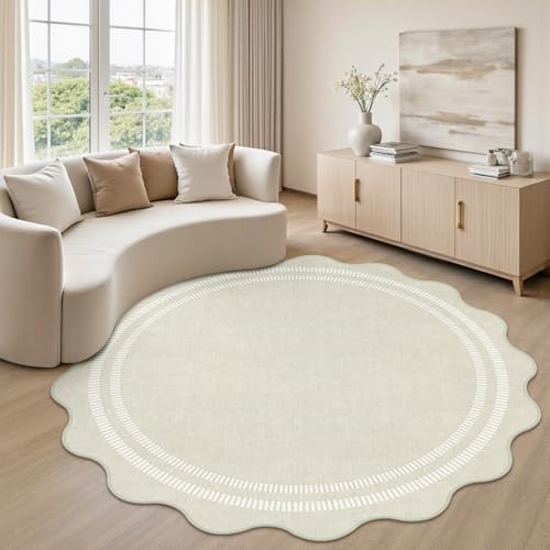 Area Rugs 5ft Living Room Washable Modern Rug, Neutral Beige Soft Non Slip Rugs Stain Resistant Indoor Carpet for Bedroom Dining Room Nursery Home Office - color: Ivory, size: 5' (Round)