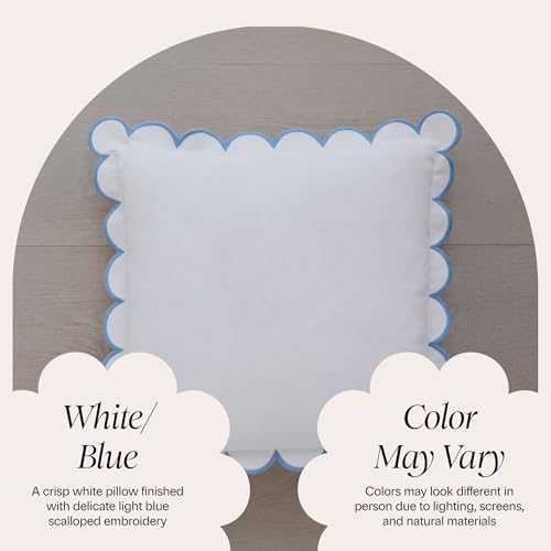 BEBE BASK Scalloped Pillow Cover - Set of 2-18 x 18 Inch - Scallop Pillow Cover – White and Blue Scalloped Pillows - Scallop Pillows - 100% Cotton - Grandmillennial Style (White/Blue) - color: White/Blue