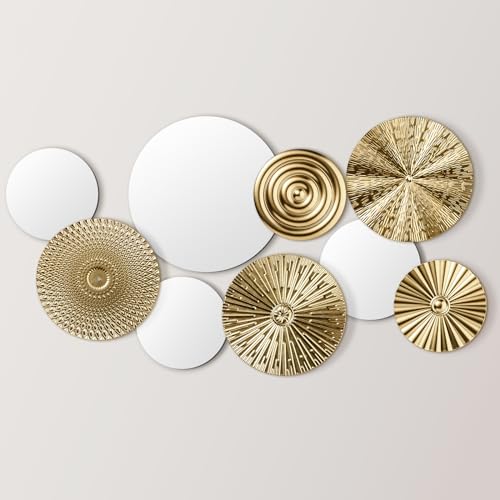 Blulu 9 Pcs Gold Mirror Wall Decor Metal Round Home Art Decor Decorative Modern Circle Mirror Wall Art Sculpture Hanging Decorations for Home Living Room Office - color: Gold