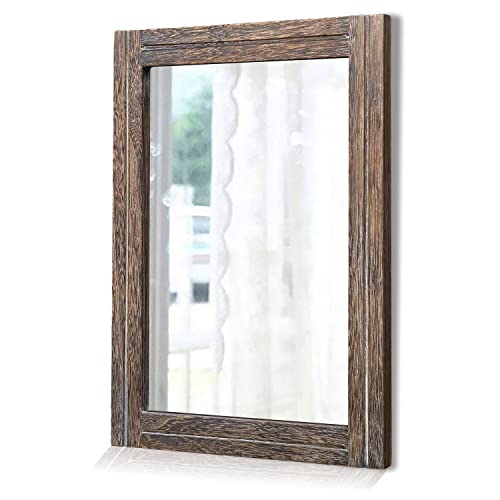 AAZZKANG Mirror with Wood Framed Rectangle Rustic Wall Mirrors Decor for Bedroom Bathroom Living Room Entryway - color: Light Tan, size: 16"L x 12"W