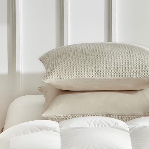 WARMDERN Waffle Weave Pillowcases Standard Size 4 Pack Pillow Cases Soft Microfiber Pillow Case Covers Set of 4 Boho Woven Textured Pillowcase with Envelope Closure(Khaki, 20x26 Inches, 4 Pack) - color: Khaki-waffle Weave, size: 20" x 26" (Pack of 4)