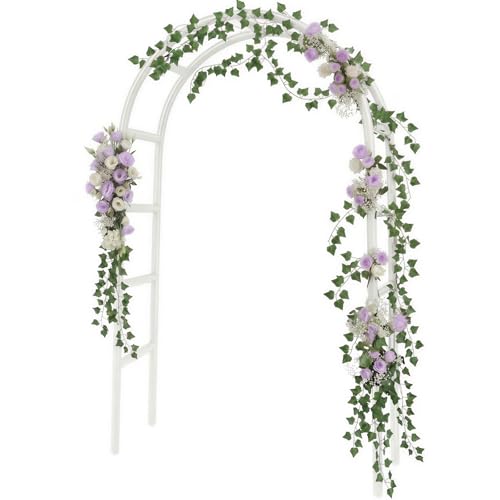 RUBFAC 7.8ft Metal Wedding Arch Frame, White Garden Trellis for Climbing Plants Outdoor, Garden Arbors and Arches Party Archway for Flower Rose Vines Birthday Bridal Christmas Decoration - color: white