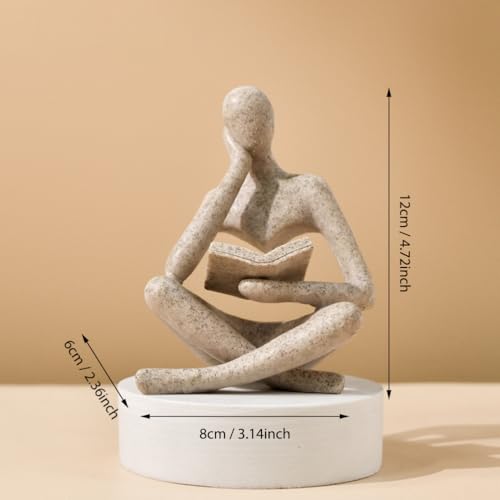 Creative Aesthetic Character Reading Thinker Decoration for Living Room Study Wine Cabinet Stylish Shelf Housewarming Gift,Abstract Accessories for Bar Coffee Shop Decor Ornaments,Beige-A