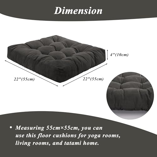 Meditation Floor Pillow 22×22 Inch 2 Pack Large Floor Cushions for Adults Square Tufted Corduroy Floor Pillows for Yoga Living Tatami Room Dark Grey - color: Dark Grey