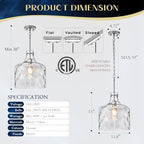 Farmhouse Pendant Light – Hand-Blown Clear Hammered Glass Shade, Chrome Finish, Adjustable Chain Hanging Fixture for Kitchen Island, Dining Room & Hallway, 15" H x 12" D - color: Chain Chrome