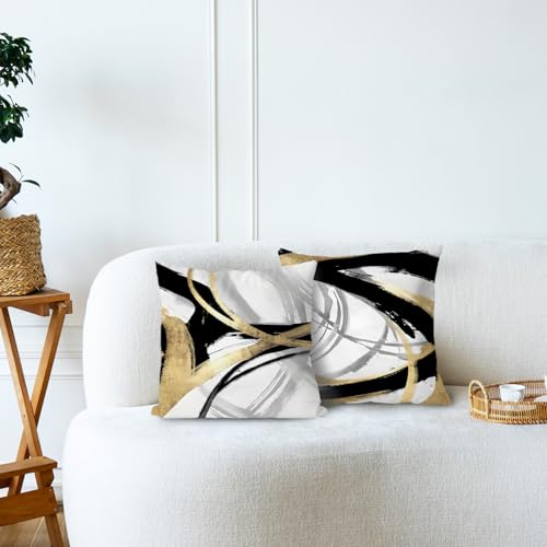 Black White and Gold Pillow Covers, Abstract Black and Gold Pillow Covers 18x18 Set of 2, Modern Boho Home Decor, Black and Gold Decorative Throw Pillows Cover for Couch Living Room Bedroom - color: Black White and Gold, size: 18" x 18" (Pack of 1)