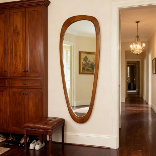 BOMINICA Full Length Irregular Wall Mirror, 60" x 22" Wooden Full Body Mirror Wall Mounted, Large Decorative Floor Mirror for Living Room, Bedroom, Entryway, Farmhouse, Home Decor - color: Wood, size: 60"L x 22"W