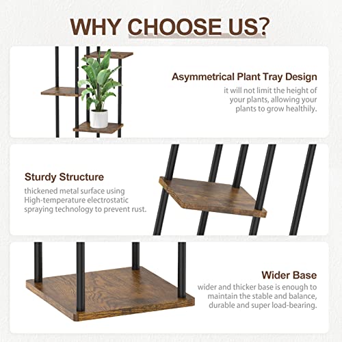 Oppro 6 Tier Tall Plant Stand Indoor Outdoor, Large Wood Metal Planter Shelf Holder for Narrow Corner, Sturdy Vertical Multiple Flower Orchid Pot Decorative Rack for House Living Room Bedroom Office, Rustic Black - color: Black-6 Tier