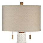 Possini Euro Design Kingston Mid Century Modern Table Lamp 32 3/4" Tall White Grooved Patterned Ceramic Taupe Drum Shade for Bedroom Living Room House Bedside Nightstand Home Office Entryway Family