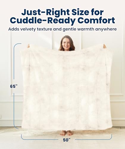 Everlasting Comfort Soft & Comfortable Ivory Faux Fur Throw Blanket for Couch - (50"x65") Minky & Fluffy Fall Blankets & Throws, Plush Fuzzy Cover for Bed, Sofa & Living Room - Cozy Home Decor - color: Ivory