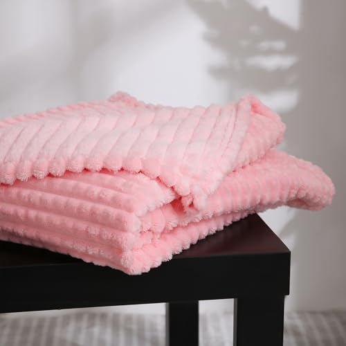 Puncuntex Light Pink Flannel Fleece Throw Blanket 50"×60",Soft Plush Cozy Valentines Blankets,Birthday Gifts for Mom,Women,Mothers Day with Square Grid Design for Couch Sofa Chair - color: Light Pink, size: 50"×60"
