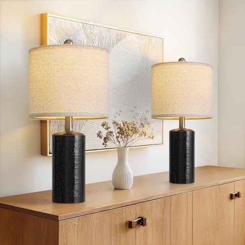 G-SAFAVA 20.5" Small Table Lamps for Living Room Lamp Set of 2 Ceramic Lamps for Bedroom Bedside Lamps Modern Boho Lamps for Night Stands Farmhouse Nightstand Lamp Side End Table Lamp, Black - color: Black