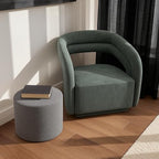 Grey Round Ottoman Foot Rest Stool – Modern Boucle Fabric Footstool with Soft Foam Filling, Lightweight Pouf for Living Room, Bedroom, Home Office – Neutral Grey - color: Grey