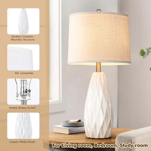 25'' Table Lamp White Table Lamps Modern Ceramic Lamps for Night Stand - Dimmable Bedside Lamps for Nightstand, Bedroom Lamp for Living Room Desk End Table Office Guest Room - color: White