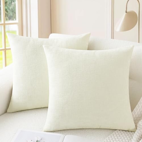CaliTime Throw Pillow Covers Decorative 16 X 16 Inches Pack of 2 Cozy Chenille Cushion Case for Couch Sofa Bed Living Room Home Cream - color: Cream, size: 16" x 16" (Pack of 2)