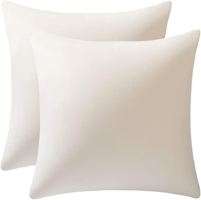 Euro Sham Covers 24x24 Cream: Pack of 2 Cozy Soft Velvet Square Modern Luxury Decorative Throw Pillow Cases for Sofa Couch Living Room Bed Home Decor