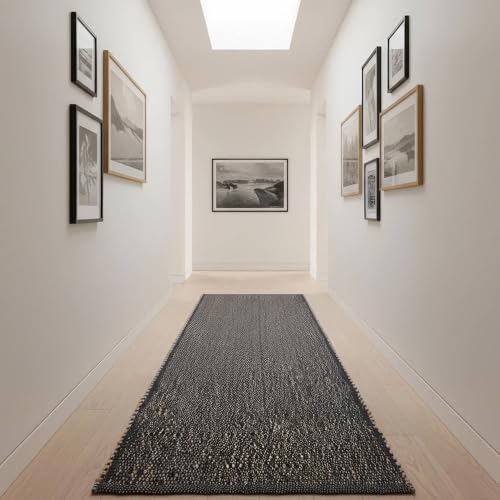 Charcoal Gray 2X6 Jute Rug Braided Construction - Farmhouse Woven Carpet - Mid-Century Modern Floor Covering for Hallways and Kitchen, Runner 2' x 6' - color: Charcoal, size: 2' x 6'