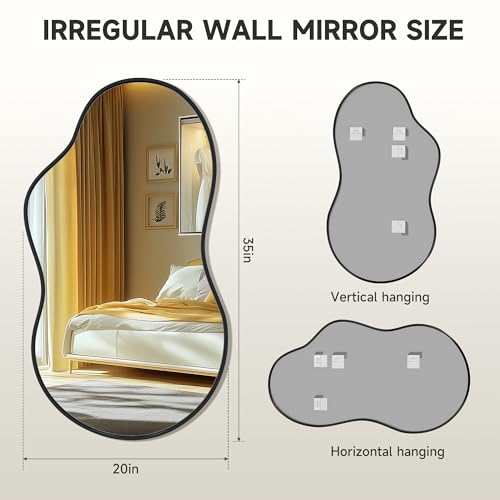 Hasipu Irregular Wall Mirror - 35"x20" Asymmetrical Mirror, Modern Decorative Mirrors for Living Room, Entryway, Hallway, Bathroom, Bedroom,Wall Mounted Home Decor (Black) - color: Black, size: 35"L x 20"W