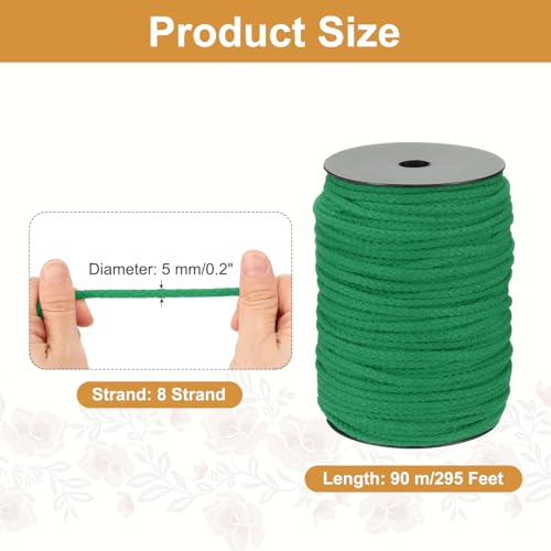 MECCANIXITY Macrame Cord 5mm x 295 ft Handmade Natural Cotton Rope, 8 Strand Twisted Braided Rope Cord for Plant Hanger Wall Hanging Dream Catcher Crafts Home Decoration, Light Green - color: Light Green
