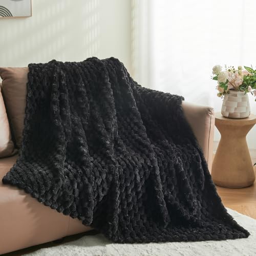 NEWCOSPLAY Super Soft Throw Blanket Black Premium Silky Flannel Fleece 3D Clouds Stylish Jacquard Lightweight Bed Blanket All Season Use 350GSM (Black, Throw(50"x60")) - color: Black, size: Throw(50"x60")