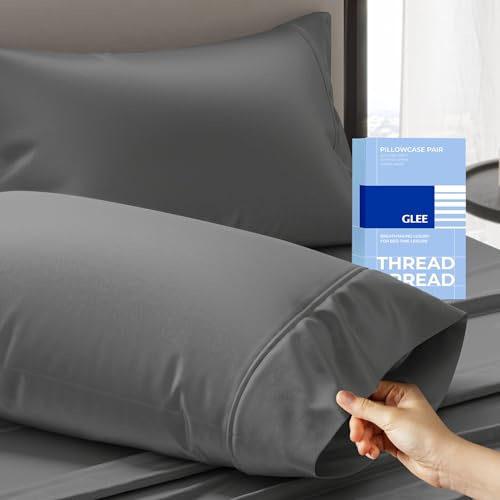 THREAD SPREAD 100% Cotton Pillow Cases Queen Size Set of 2 - Luxury 400 Thread Count Queen Pillow Cases (Dark Grey), Soft Cooling Breathable Hotel Cotton Pillowcases, Fits Standard Pillows - color: Dark Grey, size: Queen - Pack of 2