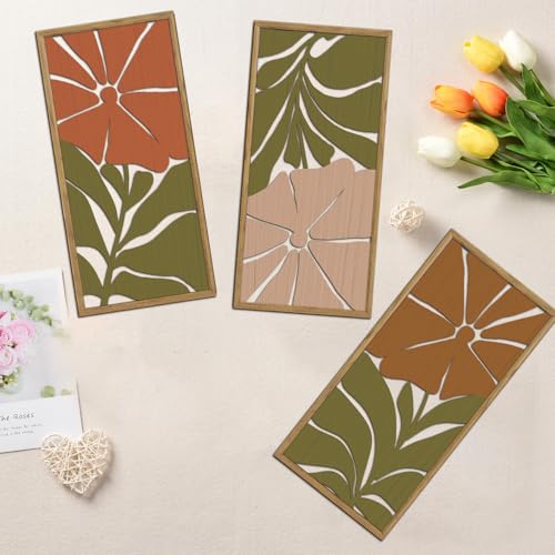 KAIRNE Boho Wooden Wall Art,Bohemian Wood Wall Decor Set of 3(16”X8”),Abstract Minimalist Hanging Decor,Vintage Farmhouse Bohemian Artwork for Living Room Bedroom Kitchen Office Decoration,Framed - color: Bohemian, size: 8"L x 16"W