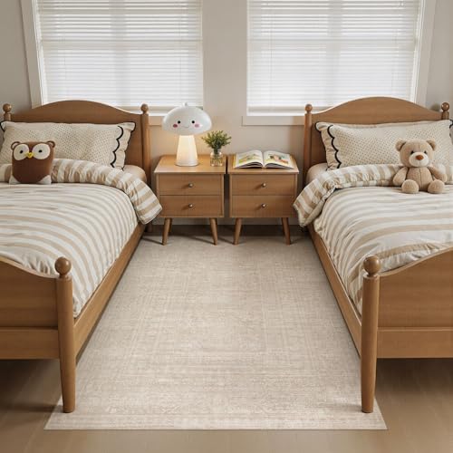 Nakagishi 4x6 Area Rugs Living Room: Washable Large Vintage Rug Neutral Non-Slip Soft Stain Resistant Indoor Carpet for Bedroom Nursery Dining Room Office Playroom - Beige - color: Beige, size: 4' x 6' (Rectangular)