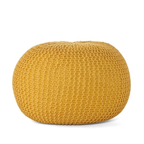 Round Pouf Ottoman, 18" Bordeaux Knitted Cotton Woven Round Pouf, Sofa Footrest Suitable for Living Room, Bedrooms, Home, Offices (Yellow) - color: Yellow