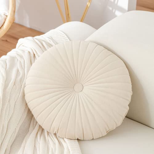 NatureMan Round Throw Pillow, Velvet Decoration Small Throw Pillow, Pumpkin Throw Pillow Cushion Suitable for Living Room Sofa Bed Floor 13.7 inches (Cream) - color: Cream