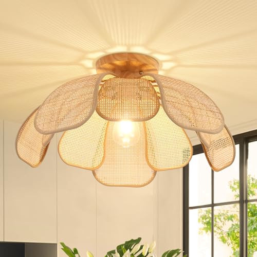 20 Inch Boho Flower Ceiling Light Flush Mount Farmhouse Rattan Light Fixtures for Bedroom Kitchen Dining Room Foyer Hallway Entryway - size: 20 Inch Flush Mount
