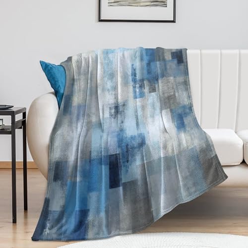 Fashion Gradient Blanket, Modern Art Abstract Blue Grey Check Painting Strokes Pattern Soft Warm Cozy Plush Flannel Covers for Livingroom Bedroom Couch Chair Camping Travel Home Decor Tapestry 30x40in - color: Abstract-11, size: 30W" x 40L"