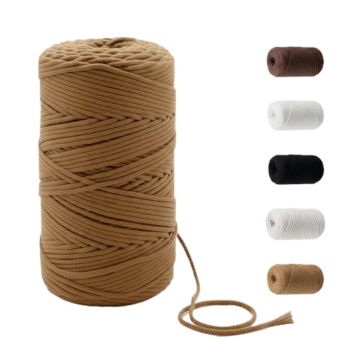 109 Yards Macrame Cord 4 Strand Twisted Recycled Cotton 4mm Latte String for Crafts Wall Hangings Plant Hangers DIY Knitting Macrame Supplies - color: Latte, size: 4mmx109Yards