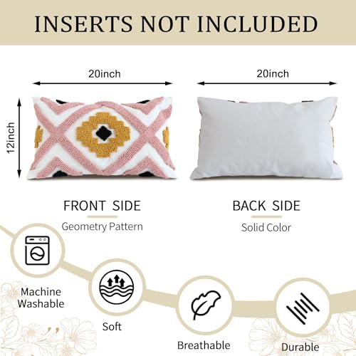 Boho Accent Lumbar Pillow Covers 12x20 - Tufted Abstract Modern Throw Pillow Covers, Farmhouse Decorative Pillowcase for Couch, Sofa, Bed, Living Room -Pink Black Orange Geometric - color: Pink Geometric