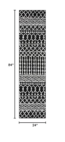 SAFAVIEH Tulum Collection Runner Rug - 2' x 7', Black & Ivory, Moroccan Boho Distressed Design, Non-Shedding & Easy to Clean, Ideal for Living Room, Hallway, Foyer, Entryway, Bedroom (TUL270Z) - color: Black/Ivory, size: 2' x 7' (Runner)