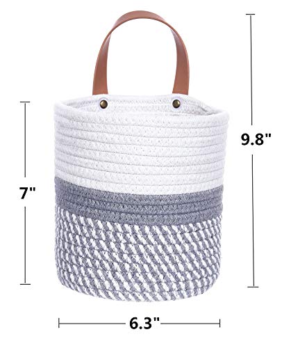 Wall Hanging Basket, Small Woven Hanging Baskets for Organizing, Decorative Wall Basket for Plants and Flowers,Hanging Storage Organizer for Wall Decor,Plant Holder 6.3" x 7" (White & Grey) - color: White & Grey
