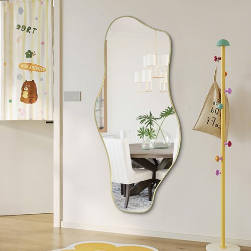 Irregular Wall Mirror, 51.1"x23.6" Asymmetrical Frameless Mirrors, Large Modern Organic Shaped Mirror for Living Room Bedroom Hallway Entryway, Horizontal or Vertical Hanging - color: Gold, size: 51.1"L x 23.6"W