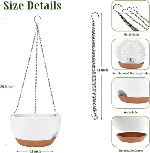 Hanging Planters for Outdoor Indoor Plants, 2 Pack 12 Inch Hanging Basket Plants Outdoor, Self Watering Hanging Planter with Plant Hanger for Garden Home Decoration (White) - color: White, size: 12 Inch