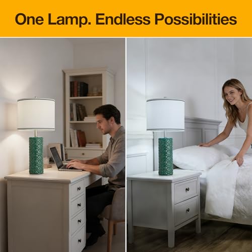 27" Farmhouse Bedside Table Lamp Set of 2, Green Modern Ceramic Lamps for Living Room, 3 Color Temperature Rustic Table Lamps for Bedroom, Night Stands, Dorm,Office, Home Décor (Bulb Included) - color: Green, size: 27"