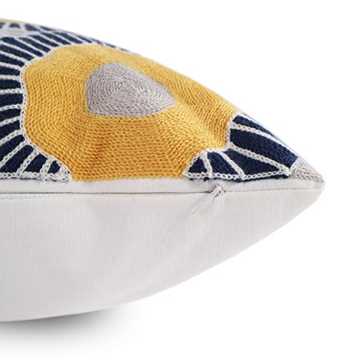 Embroidery Throw Pillow Covers 18x18 Home Decor Floor Pillow Cover for Couch Sofa Bed Room Chair 100% Cotton Cushion Cover Pillowcase 45x45cm Yellow Sunflowers Embroidered, 1 Piece - color: Blue and Yellow