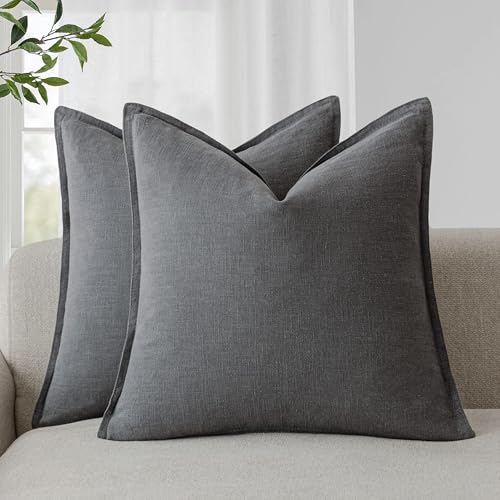 Foindtower Pack of 2, Decorative Linen Soild Throw Pillow Covers Soft Accent Square Cushion Case Boho Farmhouse Pillowcase for Chair Couch Sofa Bedroom Living Room Home Decor 16 x 16 Inch Grey - color: Grey, size: 16" x 16" (Pack of 2)