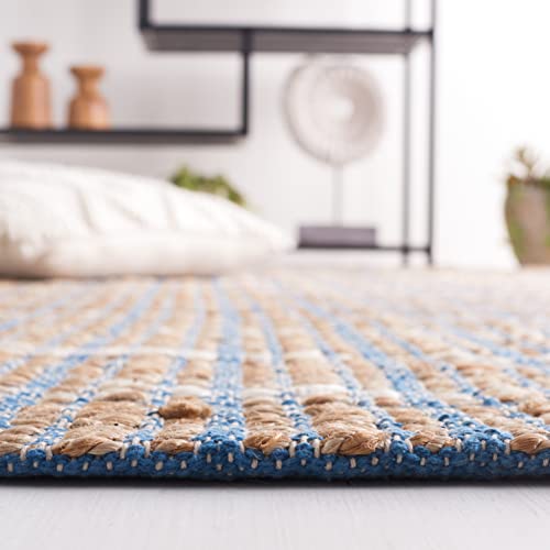 SAFAVIEH Natural Fiber Collection Accent Rug - 3' x 5', Blue & Natural, Handmade Boho Stripe Rustic Jute & Cotton Jute, Ideal for High Traffic Areas in Entryway, Living Room, Bedroom (NFB656M) - color: Blue/Natural, size: 3' x 5' (Rectangular)