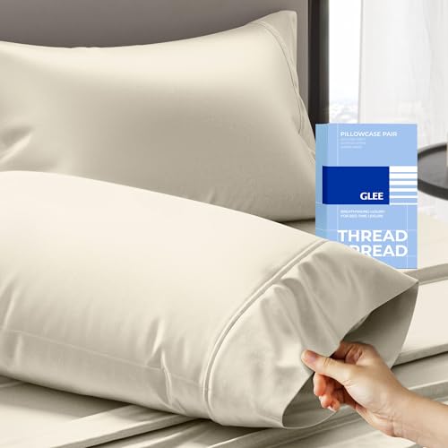 THREAD SPREAD 100% Cotton Pillow Cases Queen Size Set of 2 - Luxury 400 Thread Count Queen Pillow Cases (Ivory), Soft Cooling Breathable Hotel Cotton Pillowcases, Fits Standard Pillows - color: Ivory, size: Queen - Pack of 2