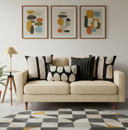 Zealax Black and Beige Boho Chunky Pillow Cover Neutral Decorative Square Throw Pillow Cover 18”x18”, Modern Abstract Tufted Pillow Case Geometric Woven Cushion Covers for Couch Bed Living Room, 1PC - size: 18" x 18" (Pack of 1)