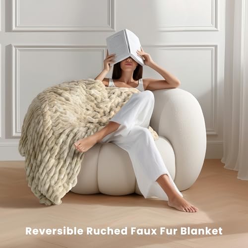 Ultra Soft Cozy Faux Fur Throw Blanket, Fuzzy Plush Thick Bubble Blanket, Oversize Luxury Fluffy Blanket for Couch, Sofa, Bedroom, and Living Room,50x60 Inches,Double Sided Tie-Dye Camel - color: Double Sided-tie Dye Camel, size: Throw