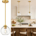 2 Pack Gold Globe Pendant Lights, Mid Century Gold Pendant Light Fixtures, Globe Pendant Lights Kitchen Island with Clear Glass Shade Adjustable Hanging Fixture for Dining Room (Bulbs not Included) - color: Brushed Gold + Clear Glass 2 Pack