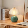 PARTPHONER Mushroom Table Lamp, Ceramic Bedside Lamp with Glass Shade, 3-Way Lighting (2700K-5000K) Rocker Switch, Small Nightstand Lamp for Bedroom, Living Room, Office, Green - color: Green