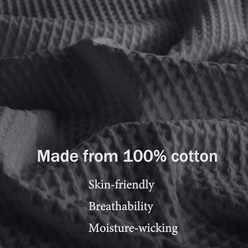 100% Egyptian Cotton Waffle Weave Throw Blanket for Bed Couch Sofa Home Decor, Soft Lightweight Bed & Couch Blanket for All Seasons (Dark Grey - Queen Size - 90 * 90") - color: Dark Grey, size: Queen - 90*90''