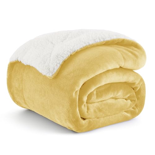 Bedsure GentleSoft Sherpa Fleece Throw Blanket for Couch, Non-Heated, Thick and Warm Throw for Women and Men, Soft Fuzzy Plush Blanket for Winter, Yellow, 50x60 Inches - color: 09 - Yellow, size: Throw (50" X 60")