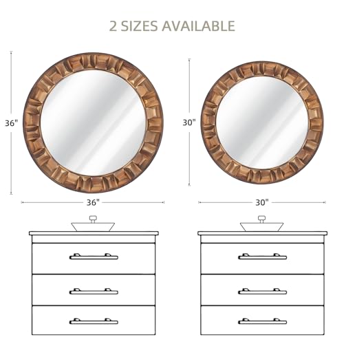 36 Inch Large Round Solid Wood Wall Mirror - Rustic Farmhouse Dark Brown Wooden Circle Mirror for Bathroom, Living Room, Entryway & Wall Decor - color: A1 - Round - 36x36 in