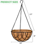 Kingbuy 10 Inch Metal Hanging Planter Basket with Coconut Fiber Liner Round Wire Hanging Plant Flower Pot for Home Garden Patio Decoration, Grid Pattern, 2 Pack - size: 10 Inch, style: Grid